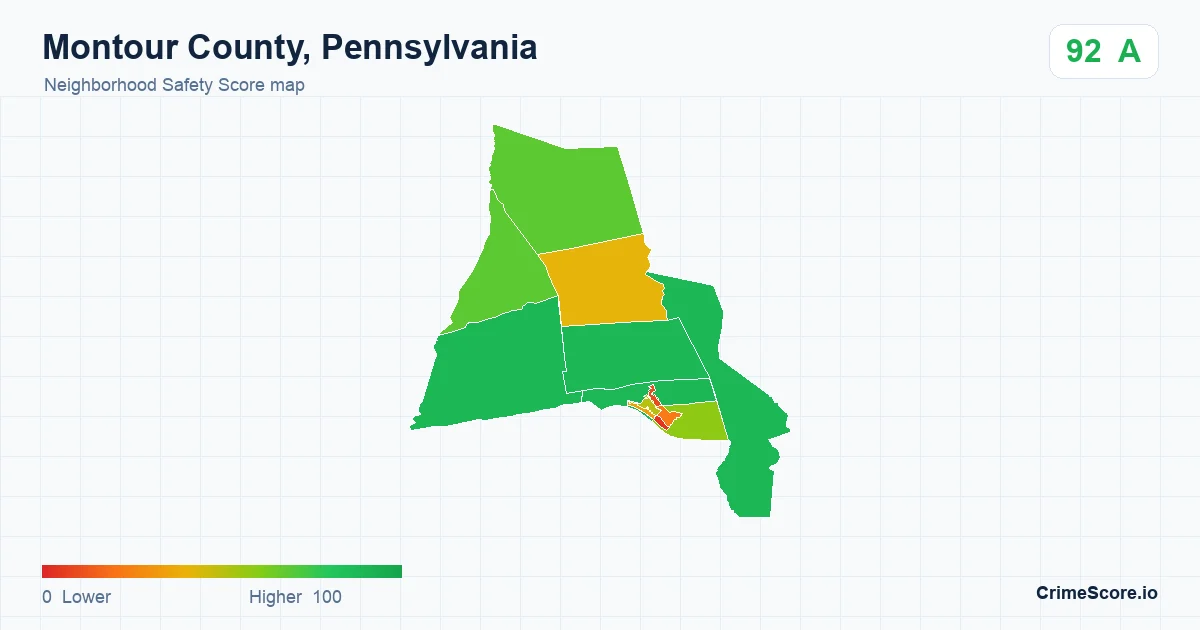 Montour County, Pennsylvania neighborhood Safety Score map by Census block group