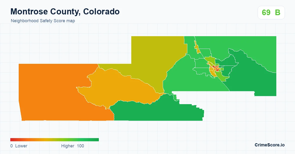Montrose County, Colorado neighborhood Safety Score map by Census block group