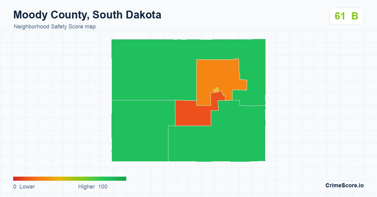 Moody County, South Dakota neighborhood Safety Score map by Census block group