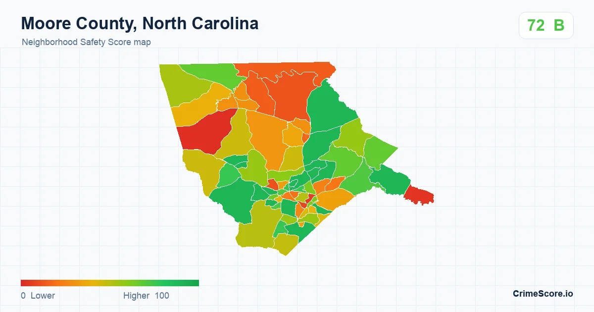 Moore County, North Carolina neighborhood Safety Score map by Census block group