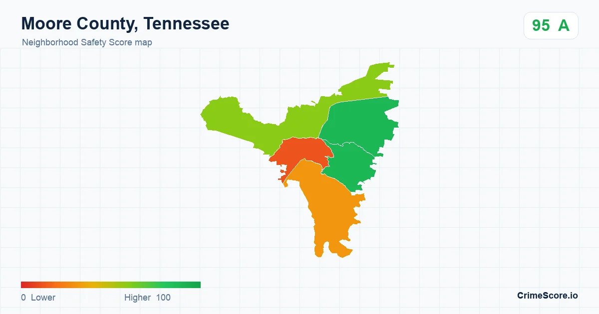 Moore County, Tennessee neighborhood Safety Score map by Census block group
