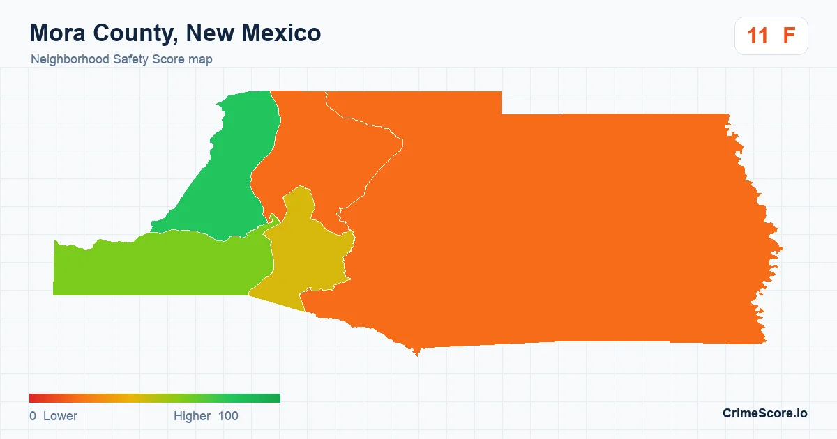 Mora County, New Mexico neighborhood Safety Score map by Census block group