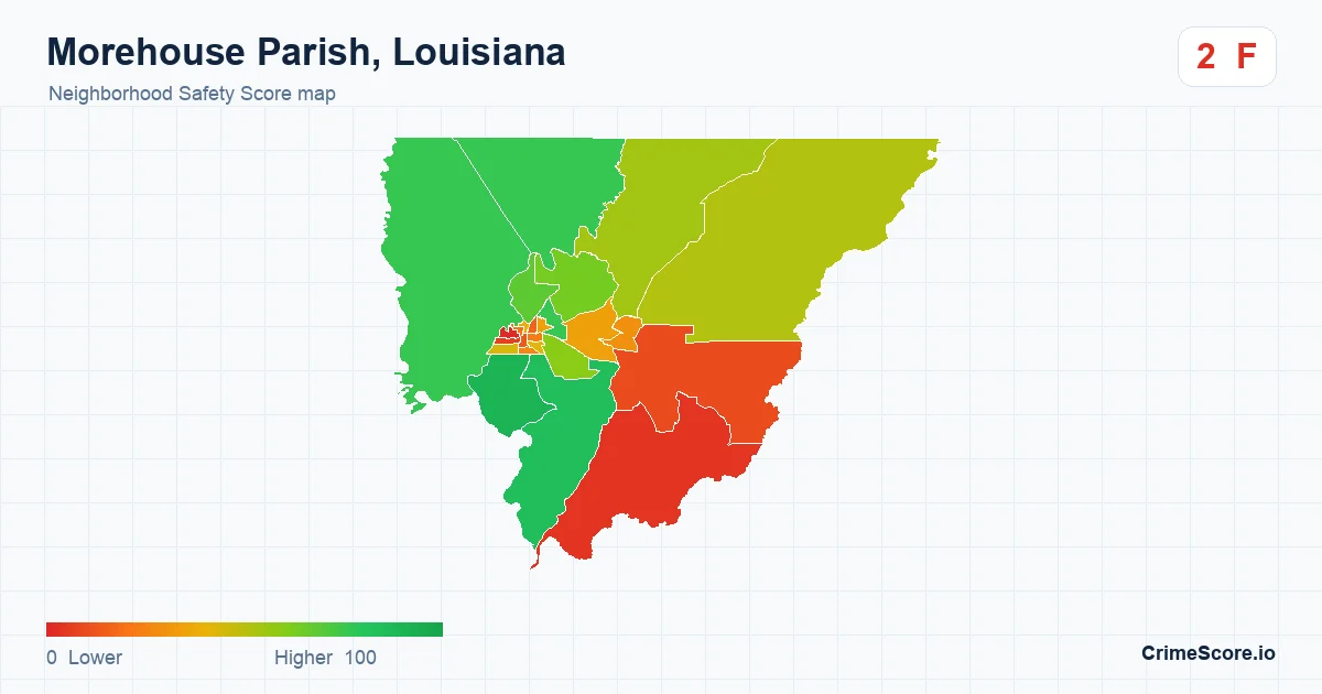 Morehouse Parish, Louisiana neighborhood Safety Score map by Census block group