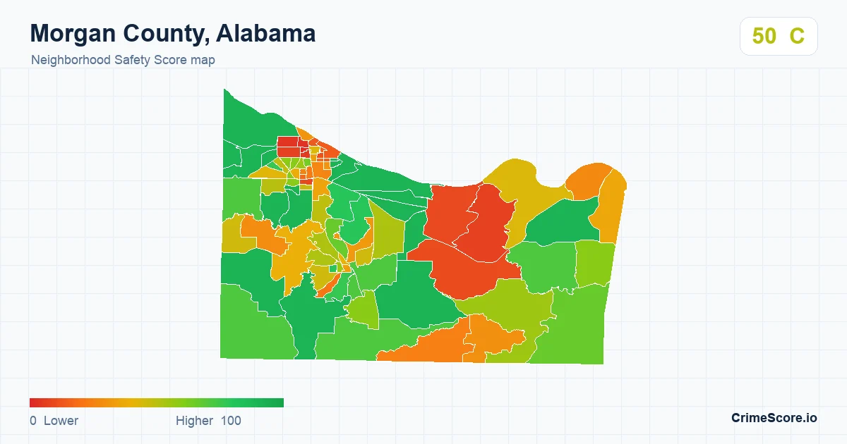 Morgan County, Alabama neighborhood Safety Score map by Census block group