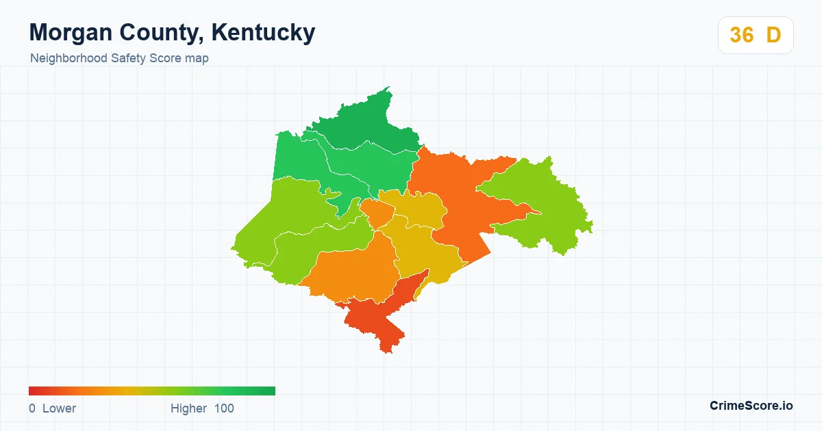 Morgan County, Kentucky neighborhood Safety Score map by Census block group