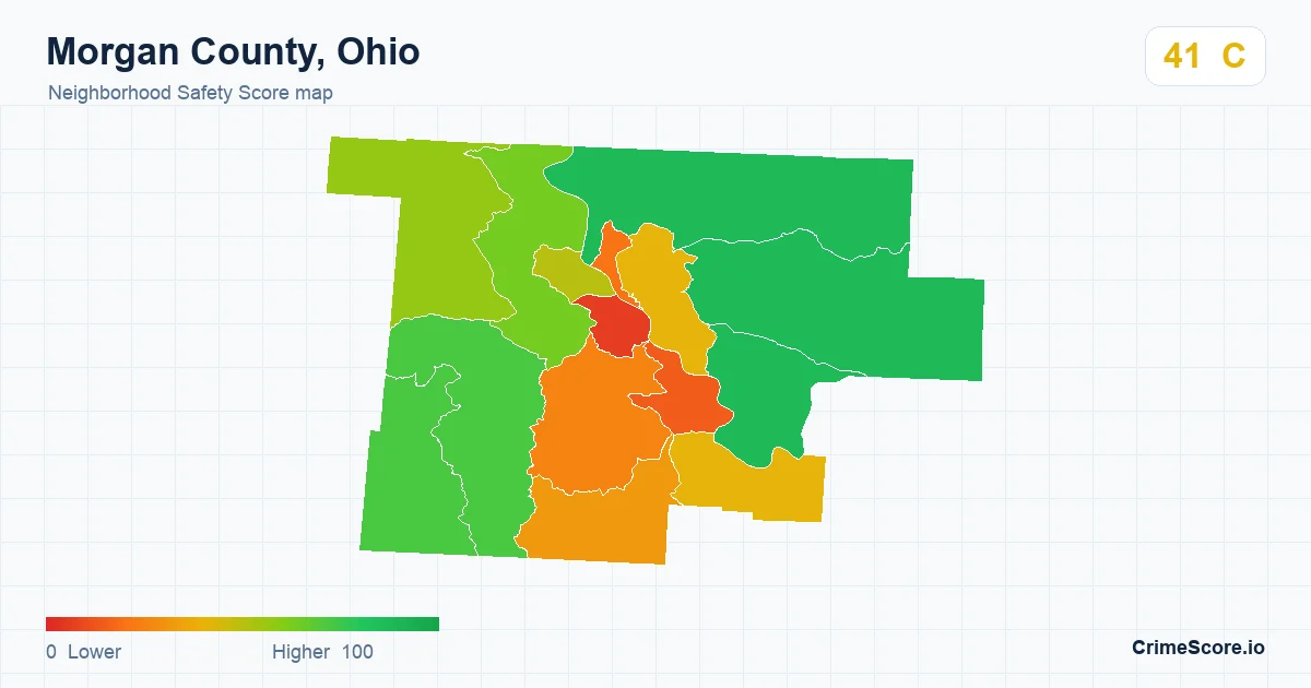 Morgan County, Ohio neighborhood Safety Score map by Census block group