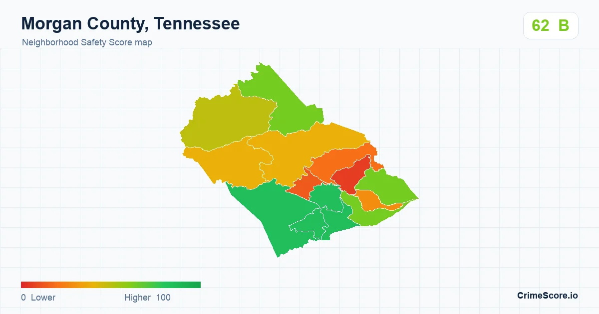 Morgan County, Tennessee neighborhood Safety Score map by Census block group