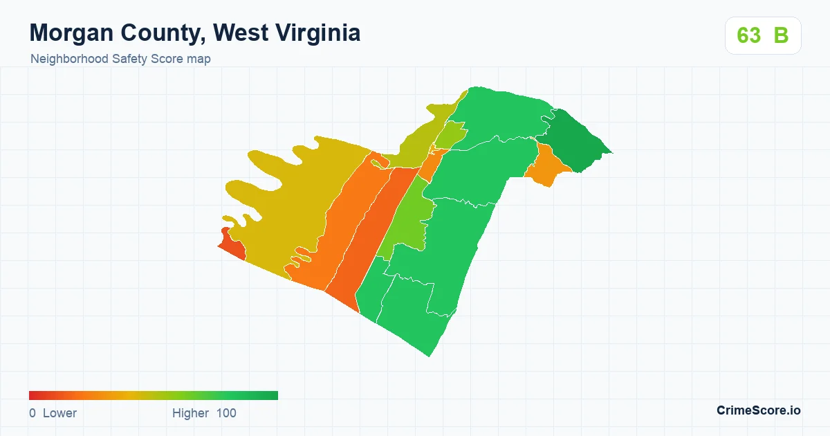 Morgan County, West Virginia neighborhood Safety Score map by Census block group
