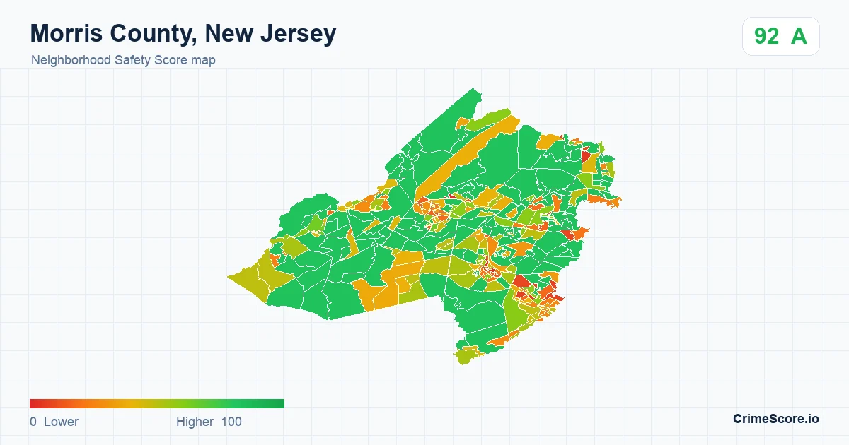 Morris County, New Jersey neighborhood Safety Score map by Census block group