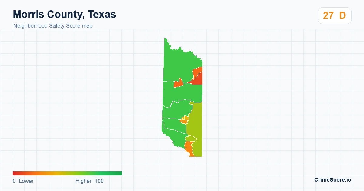 Morris County, Texas neighborhood Safety Score map by Census block group