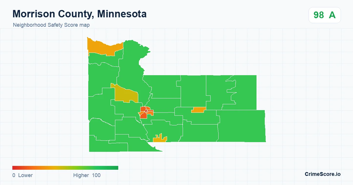 Morrison County, Minnesota neighborhood Safety Score map by Census block group