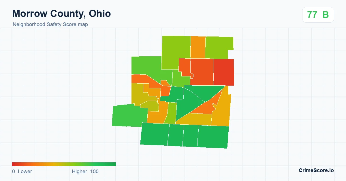 Morrow County, Ohio neighborhood Safety Score map by Census block group