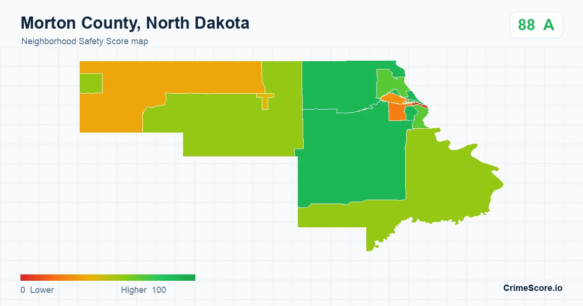 Morton County, North Dakota neighborhood Safety Score map by Census block group