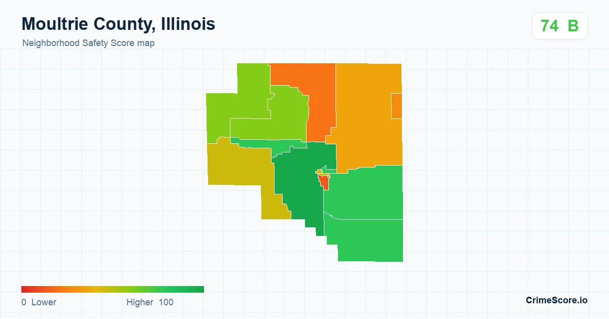 Moultrie County, Illinois neighborhood Safety Score map by Census block group
