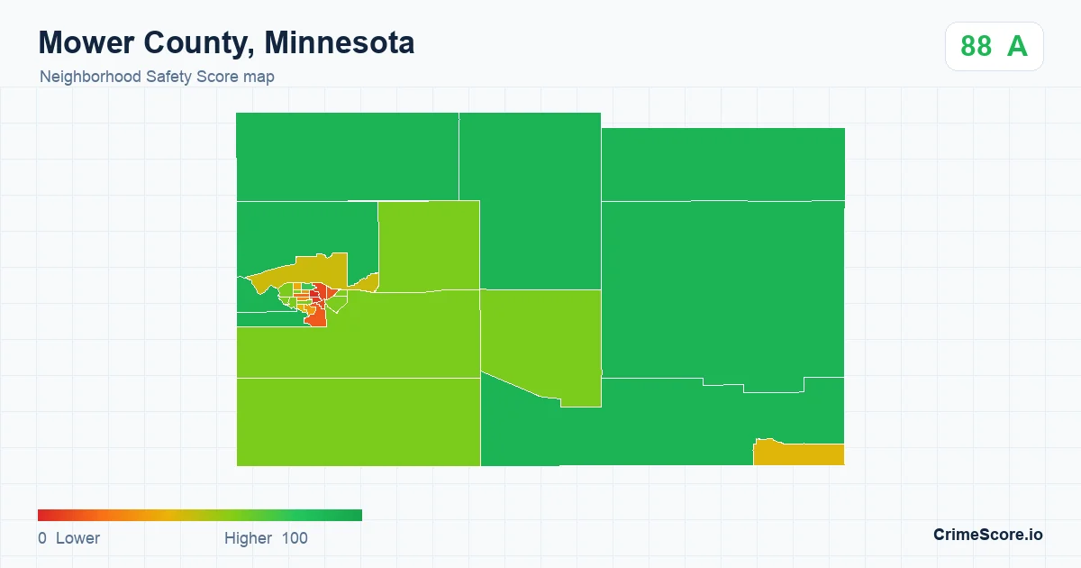 Mower County, Minnesota neighborhood Safety Score map by Census block group