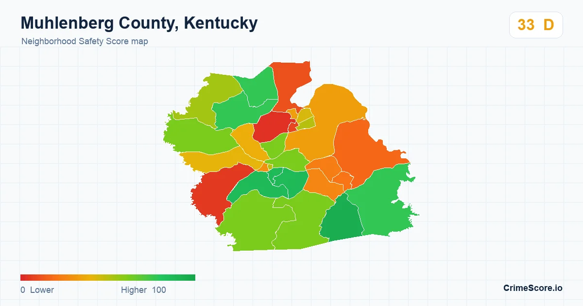 Muhlenberg County, Kentucky neighborhood Safety Score map by Census block group