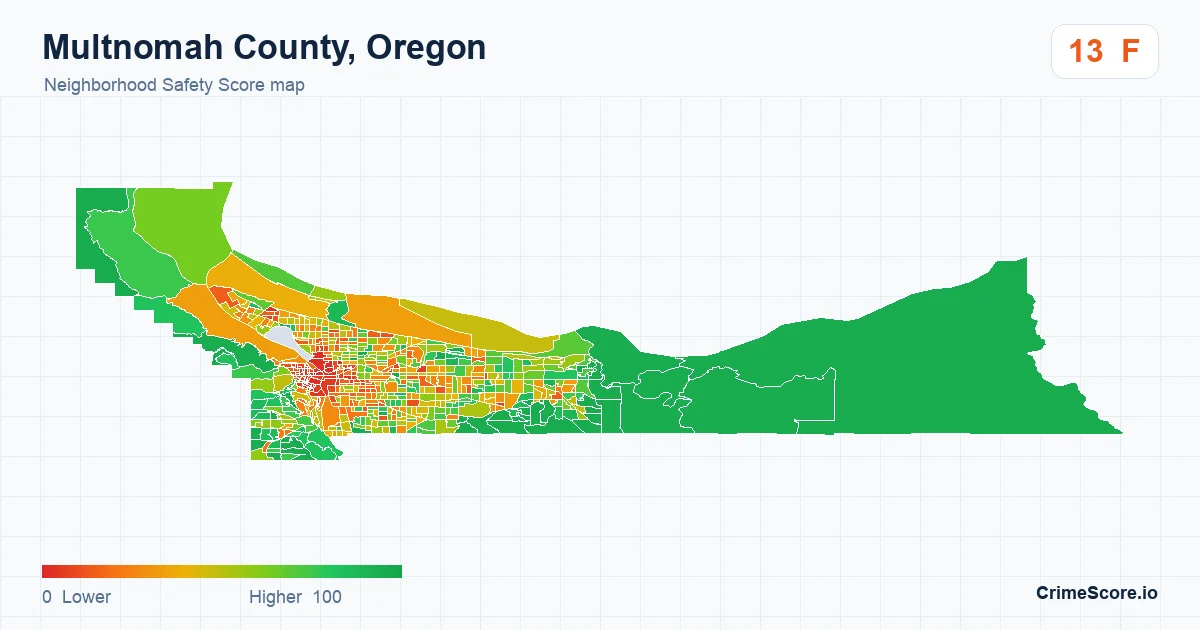 Multnomah County, Oregon neighborhood Safety Score map by Census block group