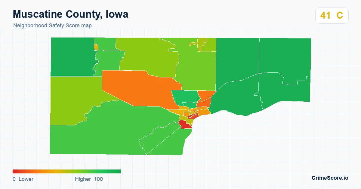 Muscatine County, Iowa neighborhood Safety Score map by Census block group