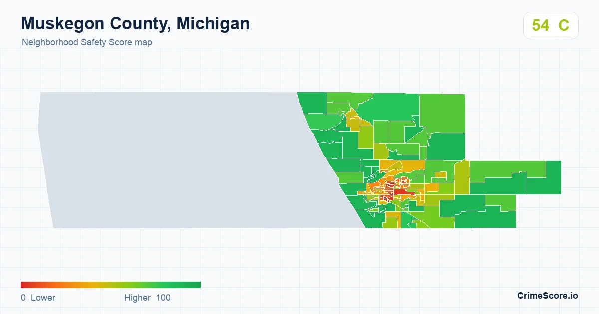 Muskegon County, Michigan neighborhood Safety Score map by Census block group