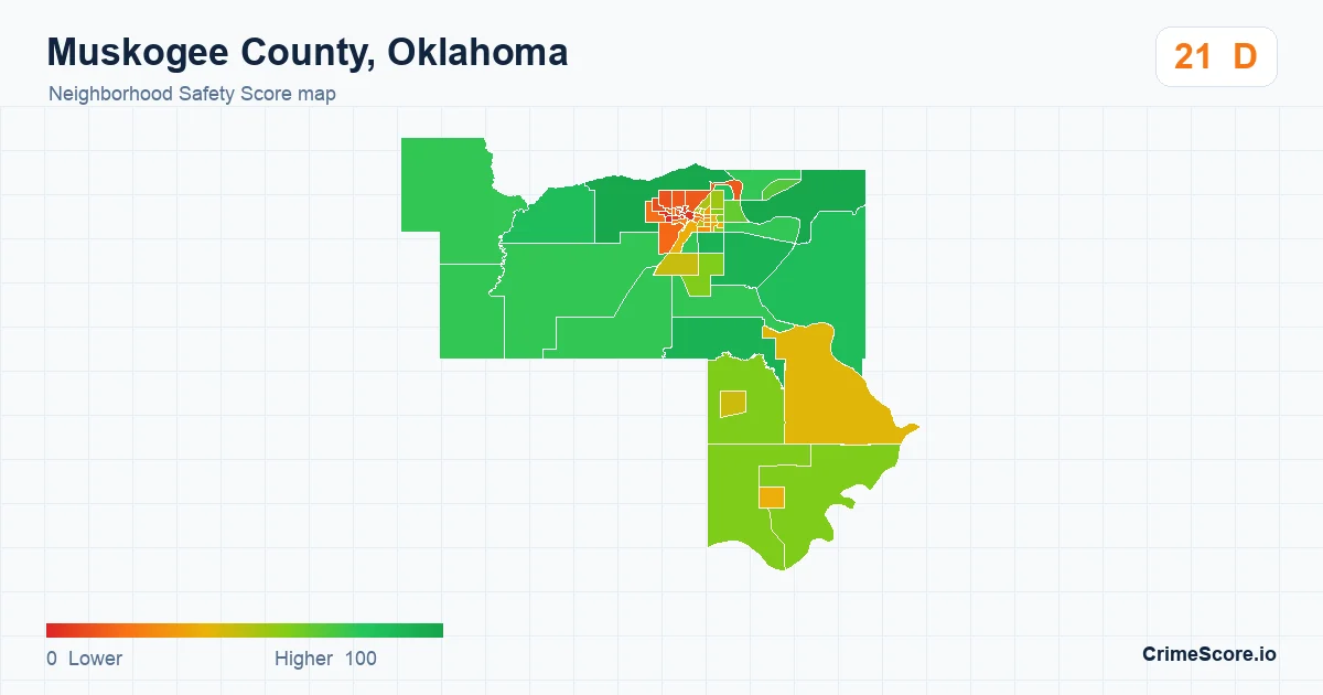 Muskogee County, Oklahoma neighborhood Safety Score map by Census block group