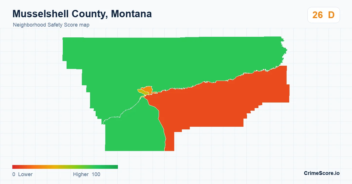 Musselshell County, Montana neighborhood Safety Score map by Census block group