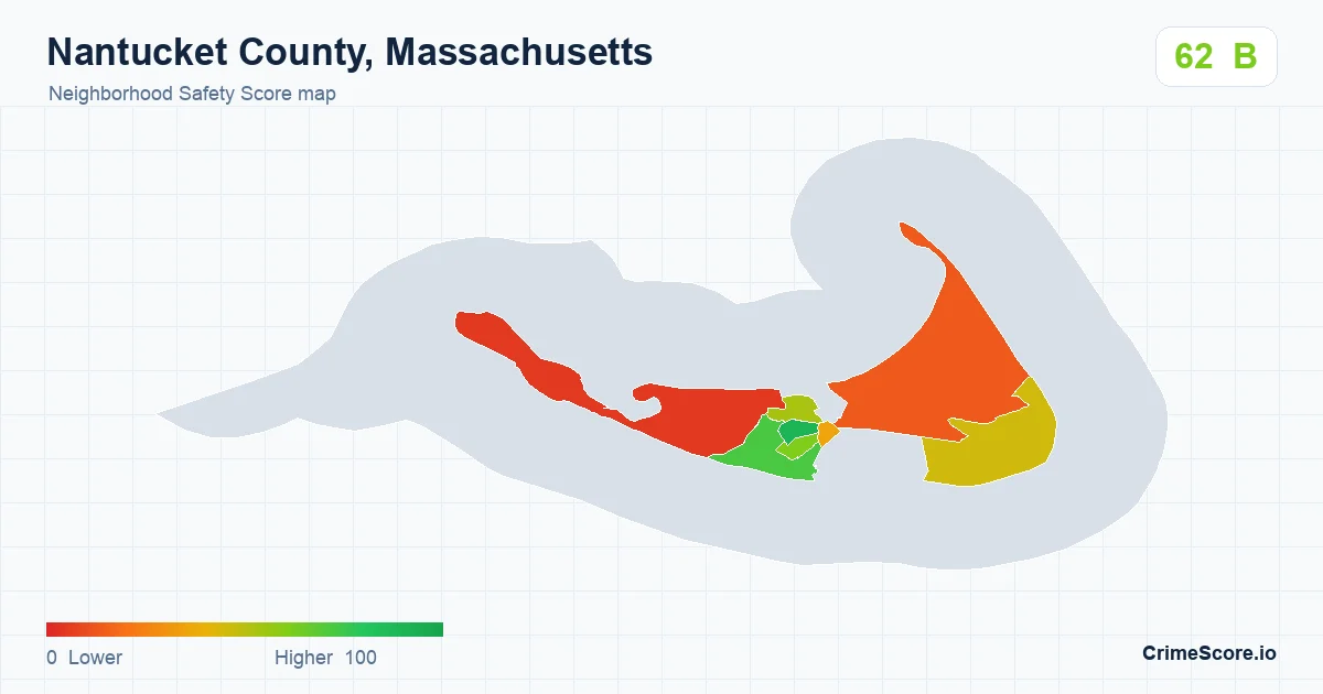 Nantucket County, Massachusetts neighborhood Safety Score map by Census block group