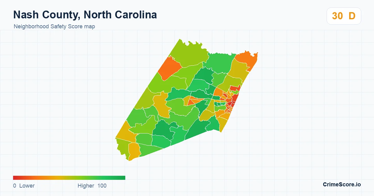 Nash County, North Carolina neighborhood Safety Score map by Census block group