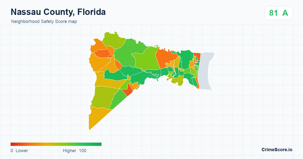 Nassau County, Florida neighborhood Safety Score map by Census block group