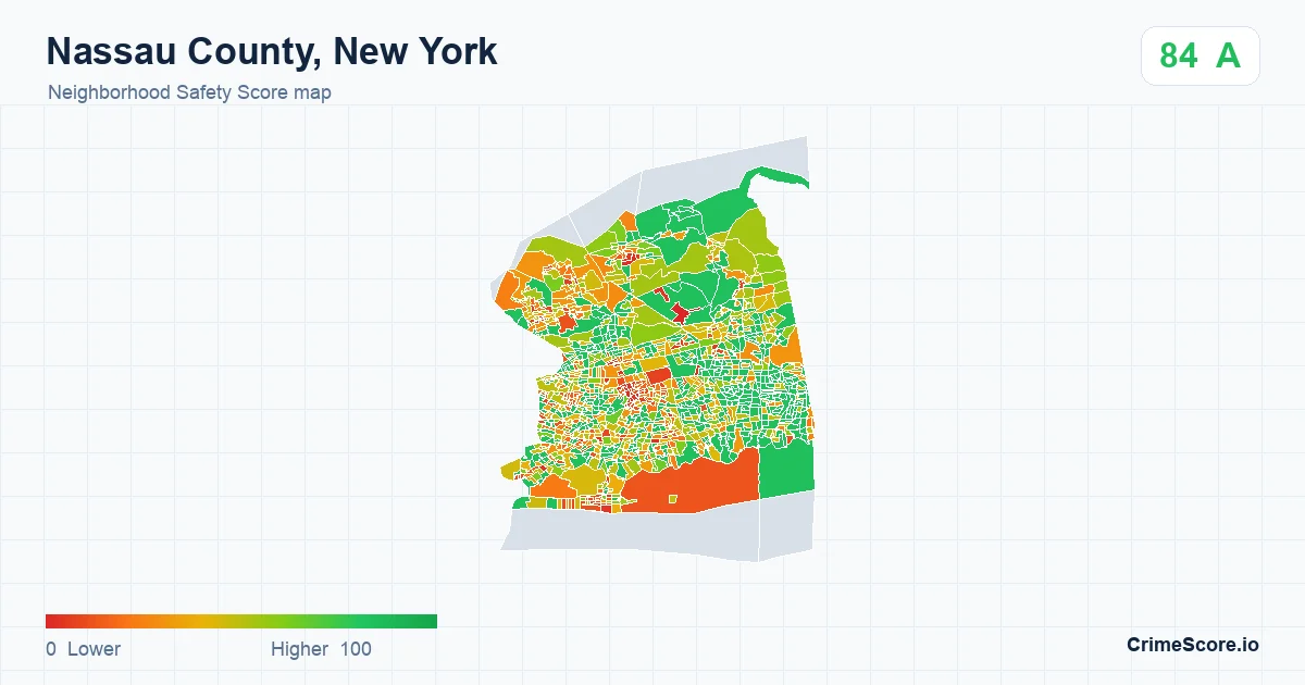 Nassau County, New York neighborhood Safety Score map by Census block group