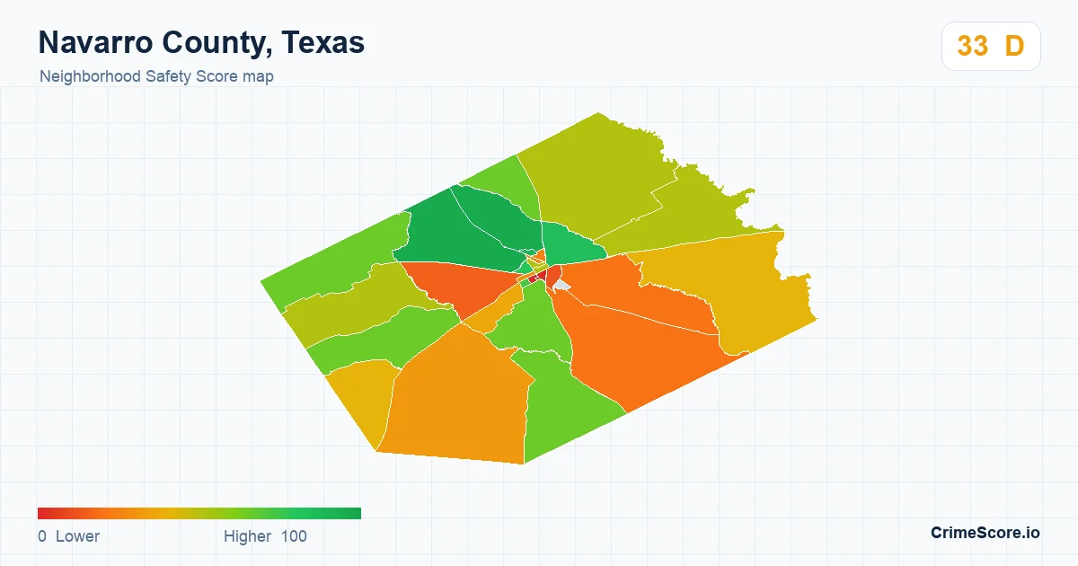 Navarro County, Texas neighborhood Safety Score map by Census block group