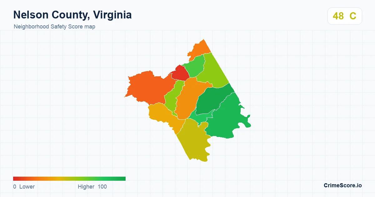 Nelson County, Virginia neighborhood Safety Score map by Census block group