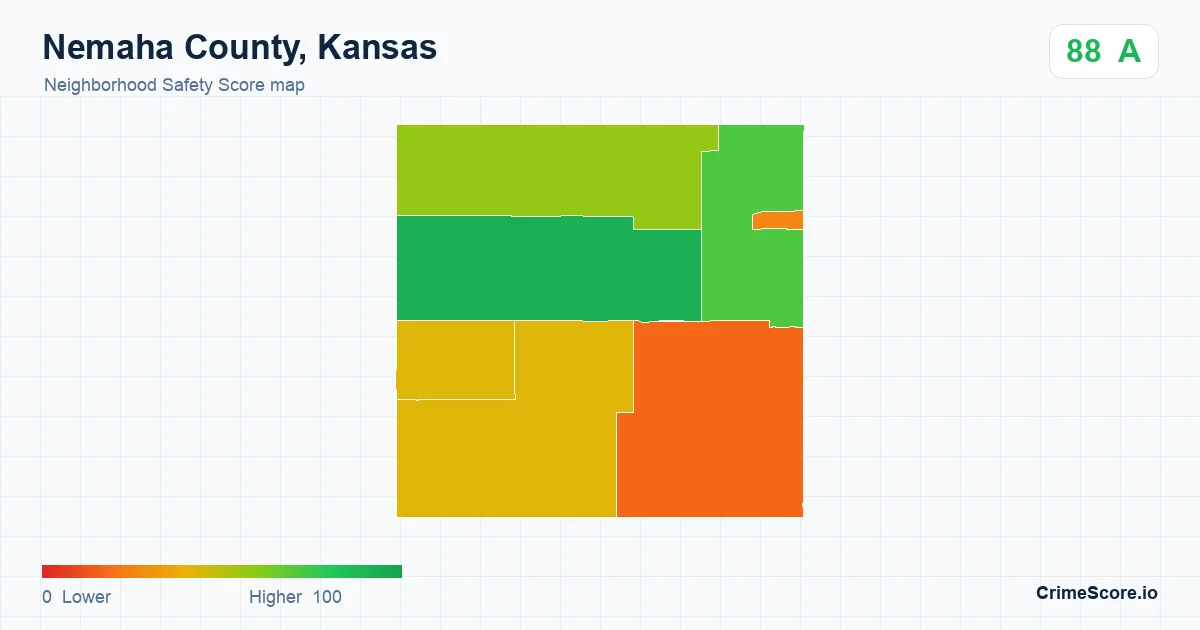 Nemaha County, Kansas neighborhood Safety Score map by Census block group