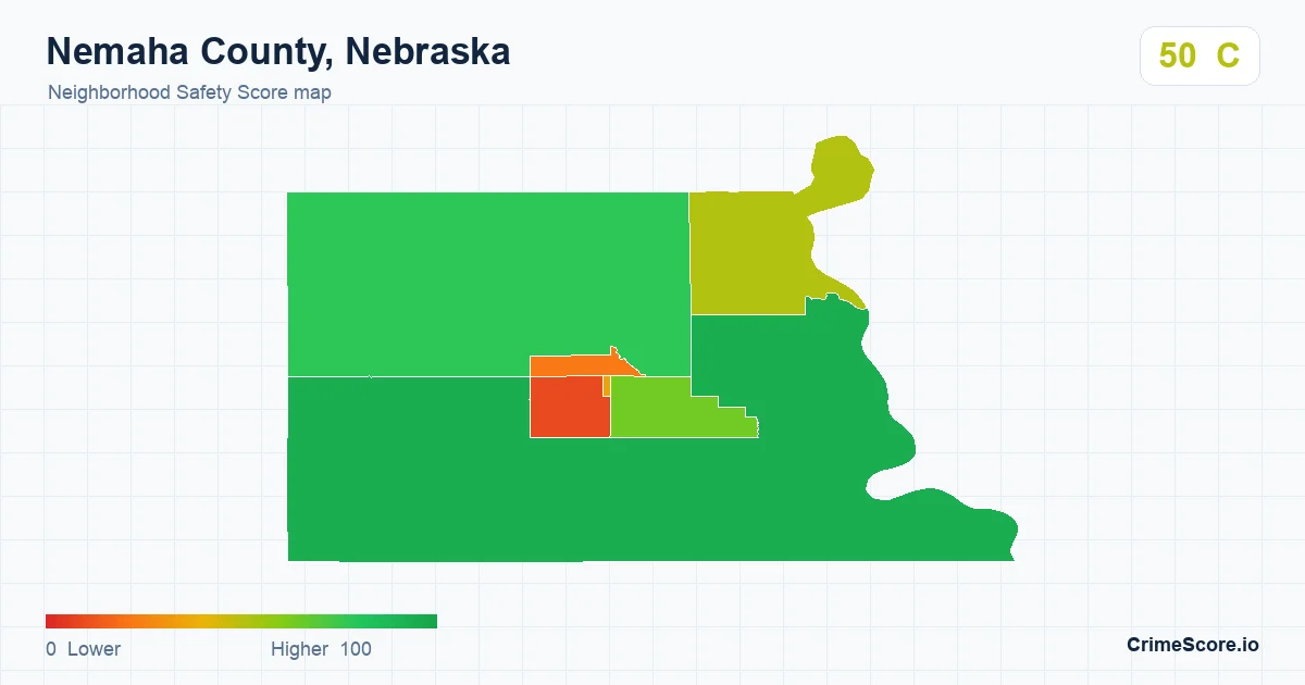 Nemaha County, Nebraska neighborhood Safety Score map by Census block group
