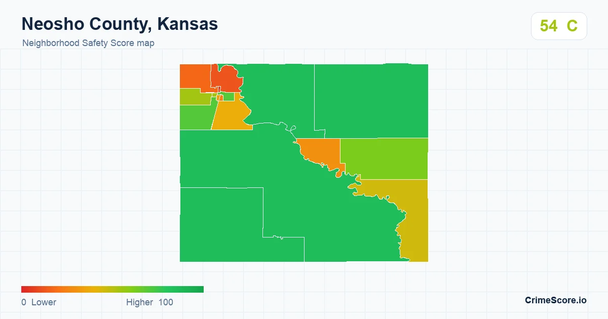 Neosho County, Kansas neighborhood Safety Score map by Census block group