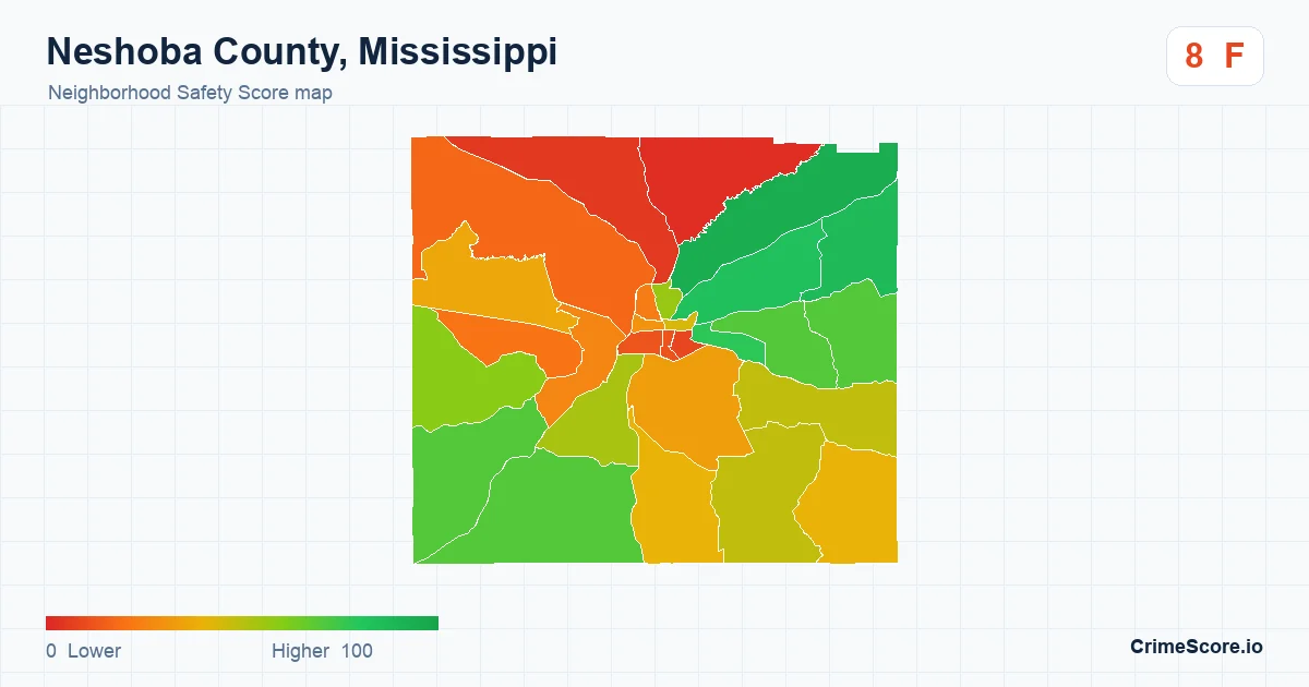 Neshoba County, Mississippi neighborhood Safety Score map by Census block group