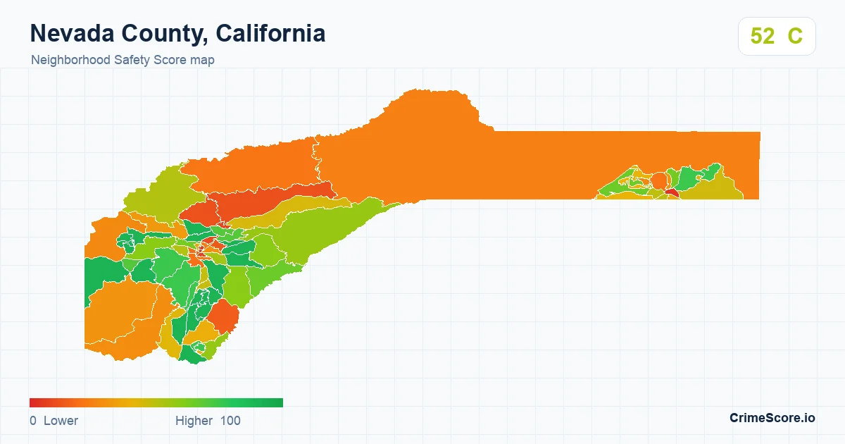 Nevada County, California neighborhood Safety Score map by Census block group