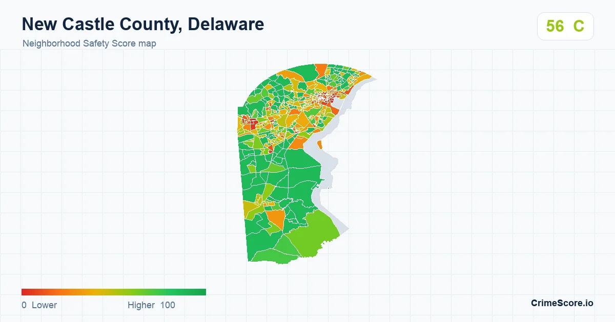 New Castle County, Delaware neighborhood Safety Score map by Census block group