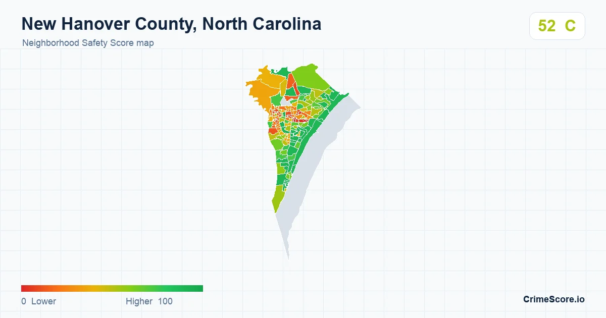 New Hanover County, North Carolina neighborhood Safety Score map by Census block group