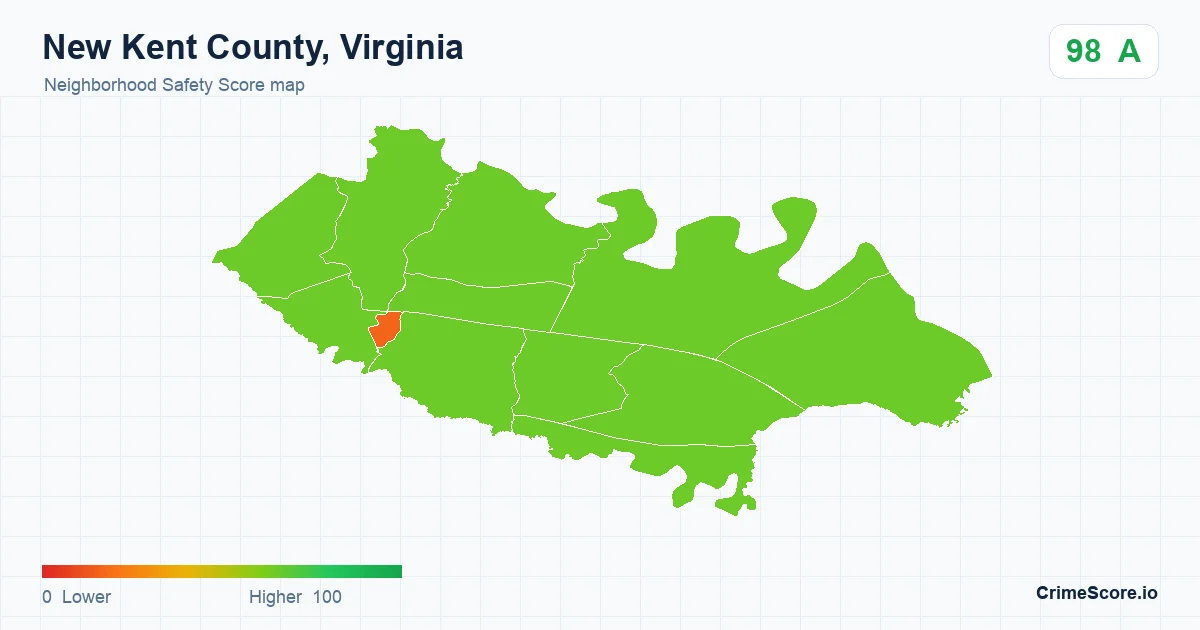 New Kent County, Virginia neighborhood Safety Score map by Census block group