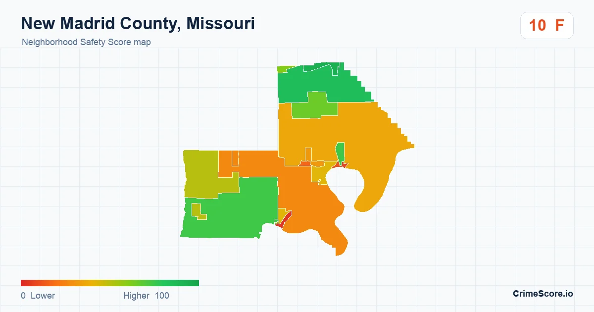 New Madrid County, Missouri neighborhood Safety Score map by Census block group