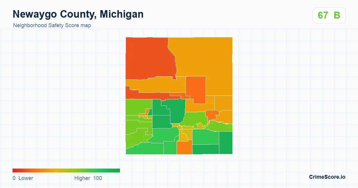 Newaygo County, Michigan neighborhood Safety Score map by Census block group