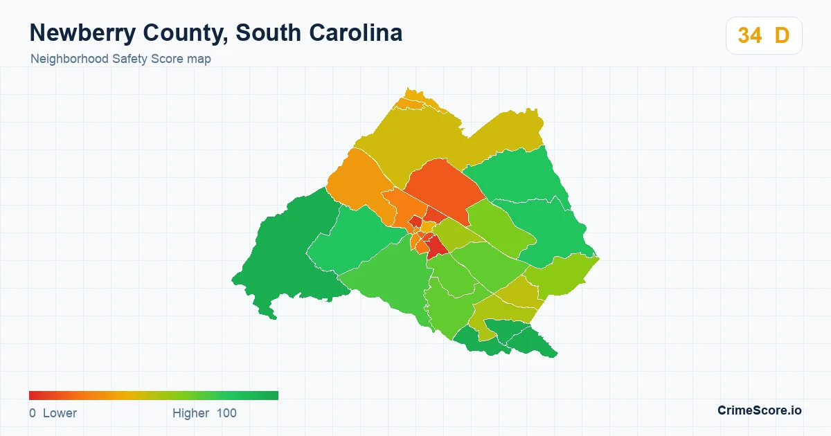 Newberry County, South Carolina neighborhood Safety Score map by Census block group