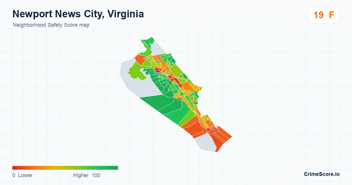 Newport News City, Virginia neighborhood Safety Score map by Census block group