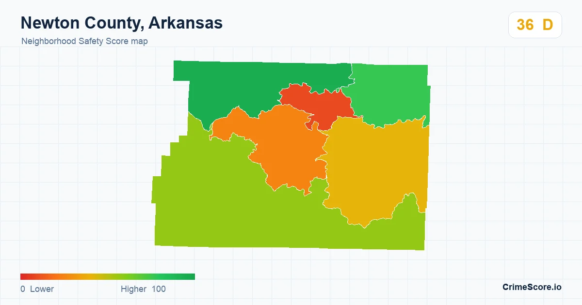 Newton County, Arkansas neighborhood Safety Score map by Census block group
