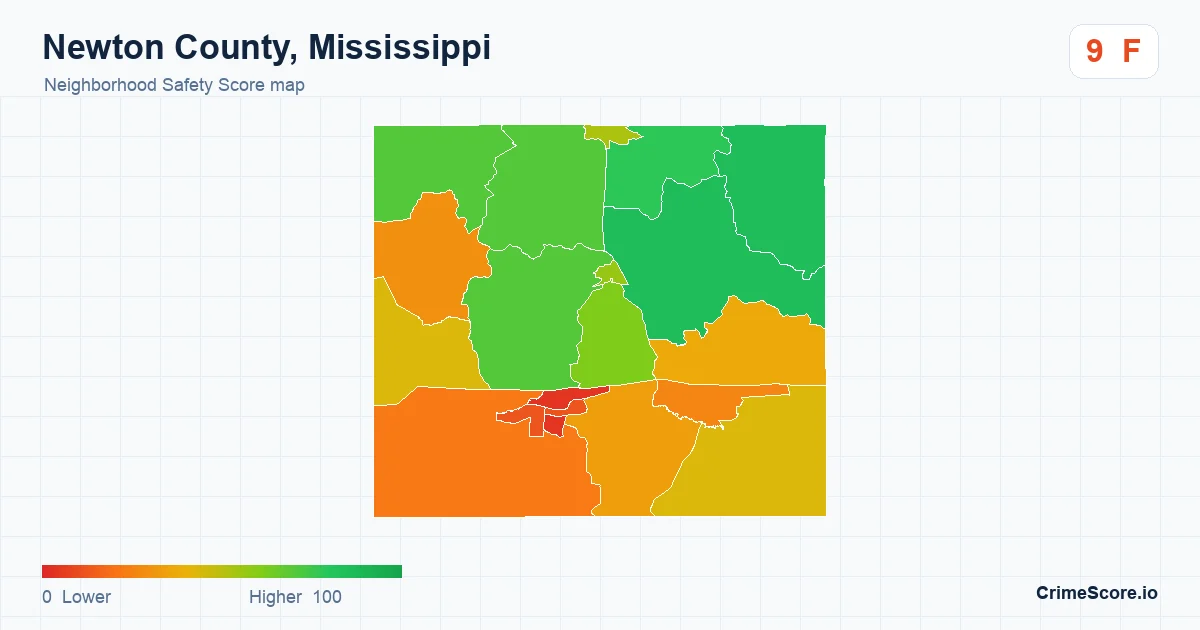 Newton County, Mississippi neighborhood Safety Score map by Census block group
