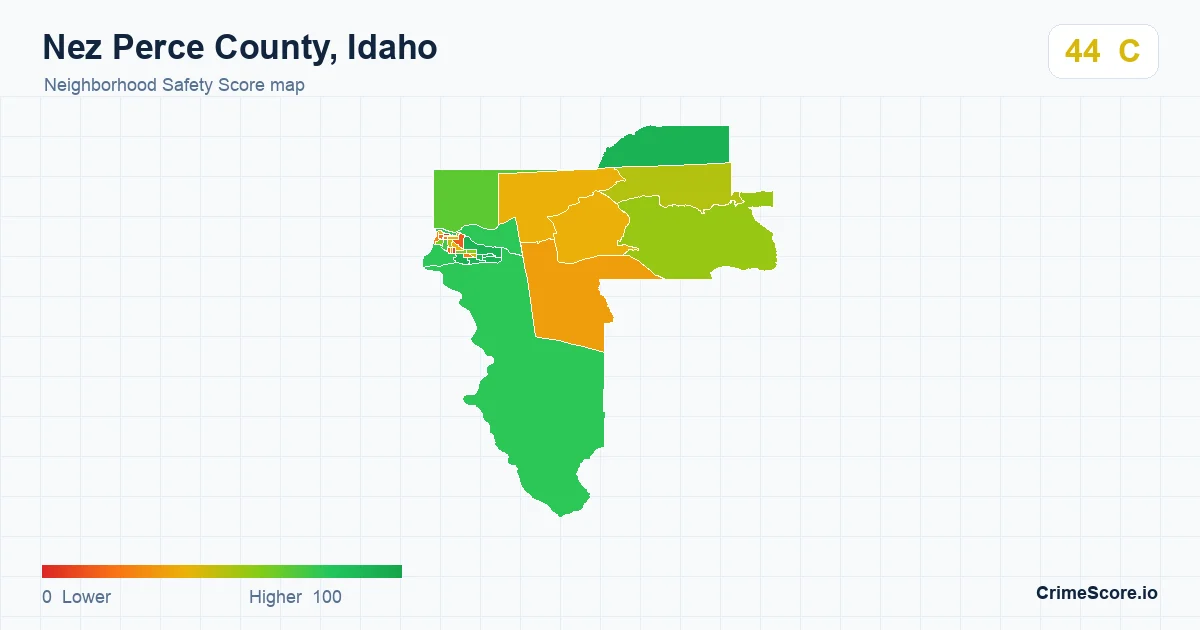 Nez Perce County, Idaho neighborhood Safety Score map by Census block group