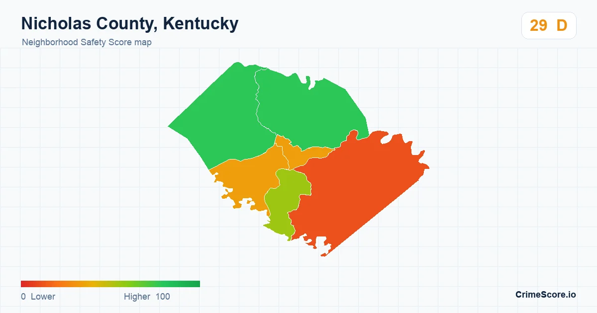 Nicholas County, Kentucky neighborhood Safety Score map by Census block group