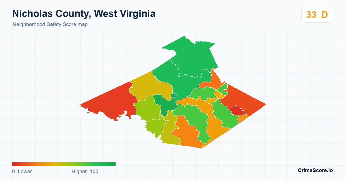 Nicholas County, West Virginia neighborhood Safety Score map by Census block group