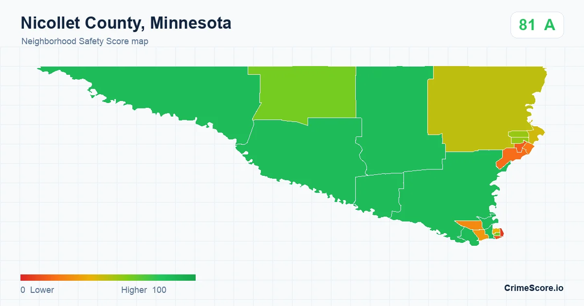Nicollet County, Minnesota neighborhood Safety Score map by Census block group