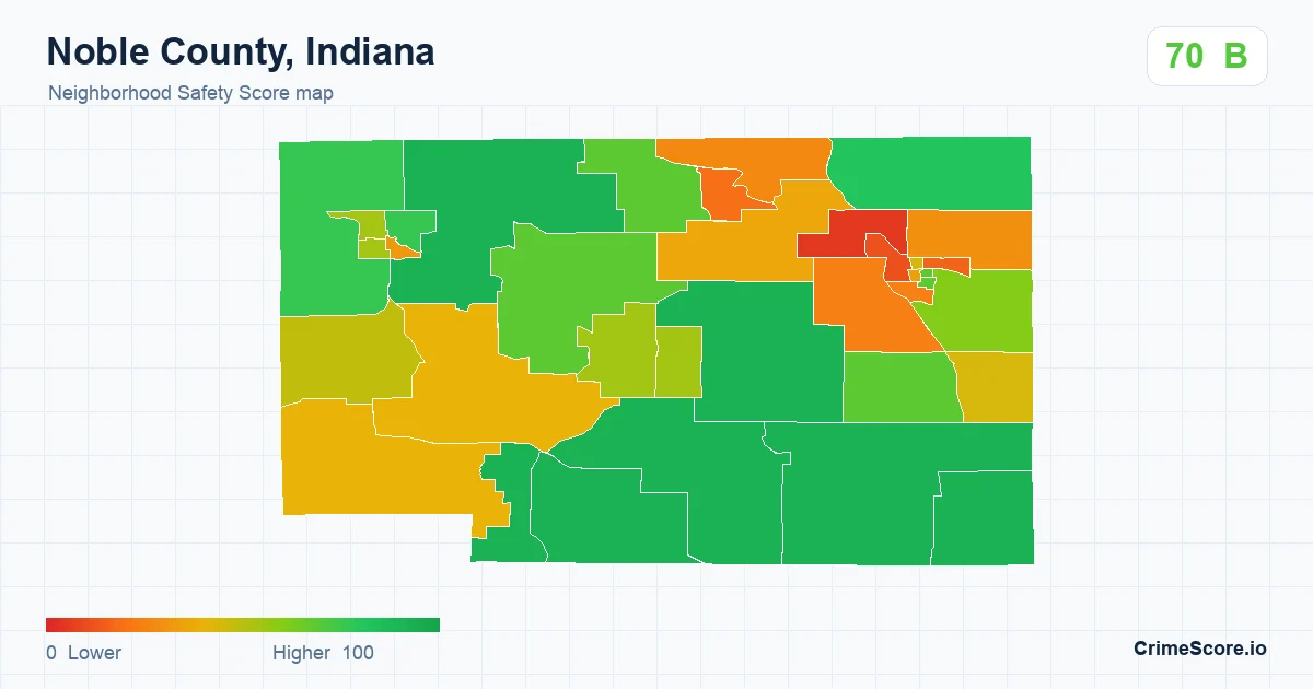 Noble County, Indiana neighborhood Safety Score map by Census block group
